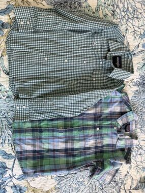 Wrangler Men's Green Gingham & Blue-Green Plaid Button-Down Shirts
